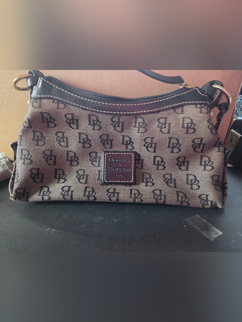 Dooney & Bourke Brown Logo-Print Shoulder Bag